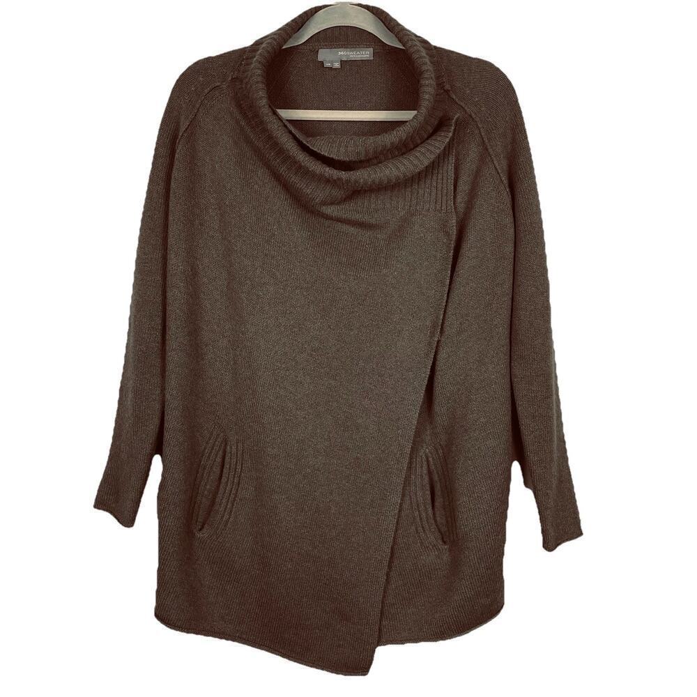 360 Cashmere Sweater Size XS Cocoa Brown Jordana Cowl Neck Wrap Lagenlook Boho